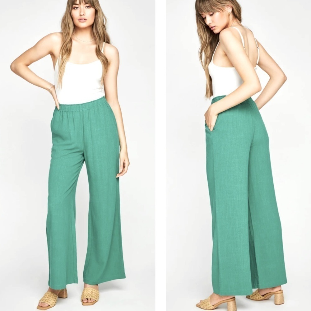 Gentle Fawn Shannon Pants Wide Leg Pull On Style Linen Blend Green Color S